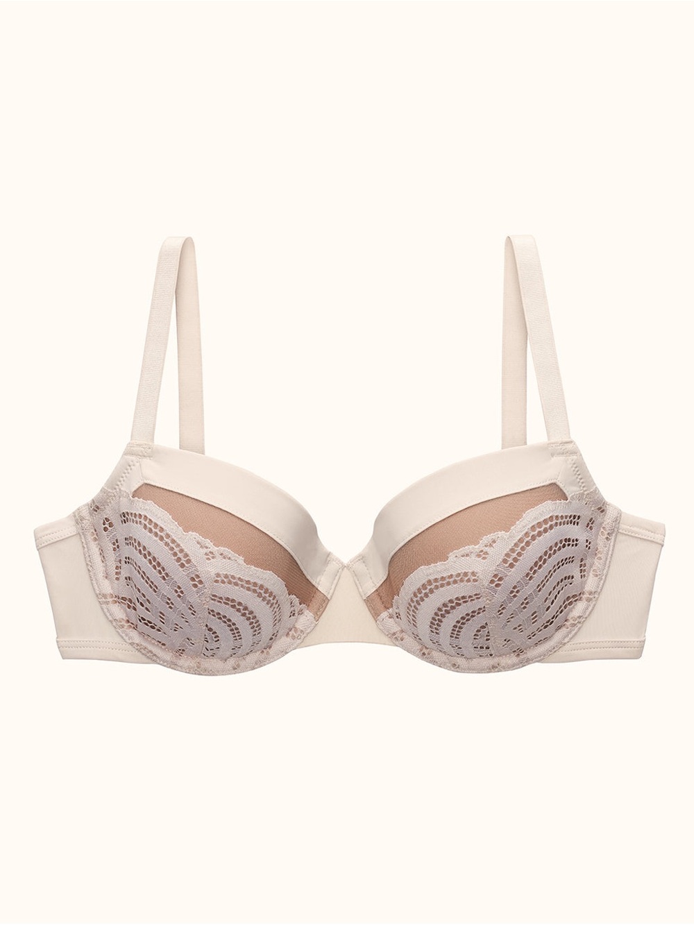 ThirdLove Deco Lace Demi Bra 38C Nude White Lace Elegant Sexy